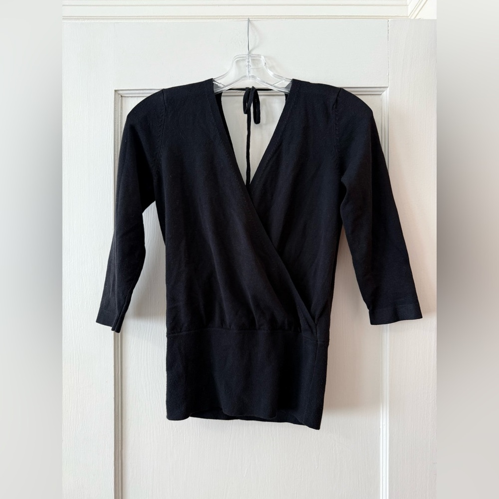 GAP | Black Faux Wrap V-Neck Tie-Back Sweater - Size S
